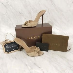 ❌SOLD❌ Gucci Tan Suede Horsebit Open Toe Sandals